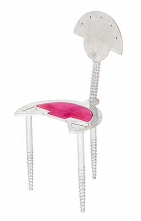 Midcentury Italian Polished Metal Chair Sculpture.: Midcentury Italian polished metal chair as sculpture having a pink suede seat. Circa 1970's.Seat height : 17.75" From the estate of a 50+ year antique dealer specializing in decorative arts with 