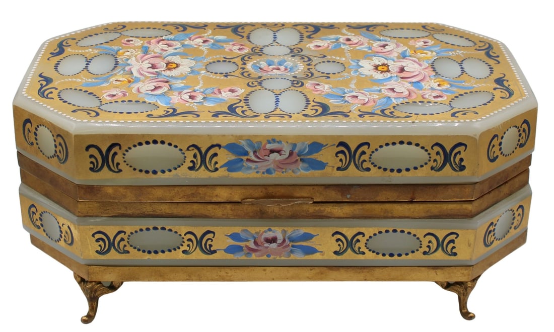 Large French Opaline Glass Footed Box with Carved (1 of 17)