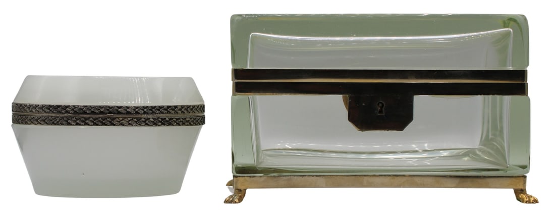 (2) Antique Opaline and Glass Dresser Boxes. (1 of 20)