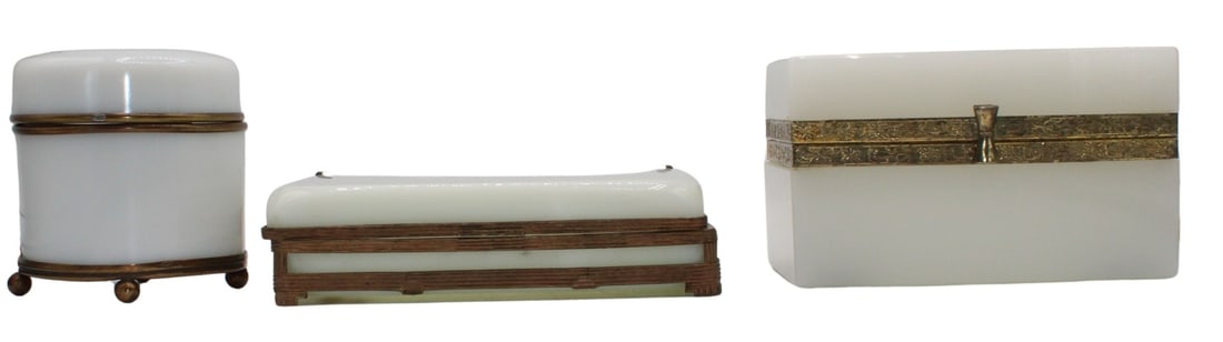 (3) White Opaline Glass Boxes of Various Forms. (1 of 20)