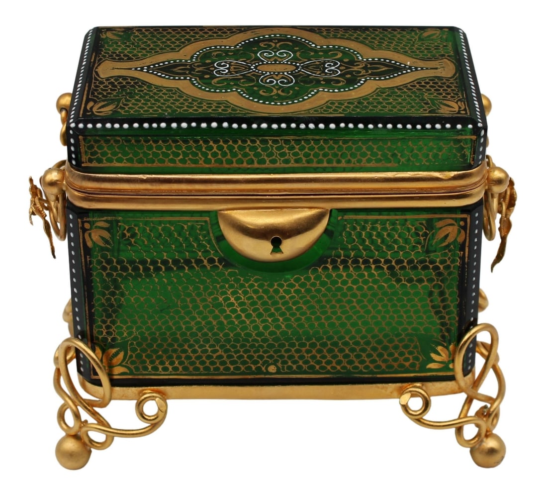 19th C Bohemian Glass Gilt Mounted Box. (1 of 16)