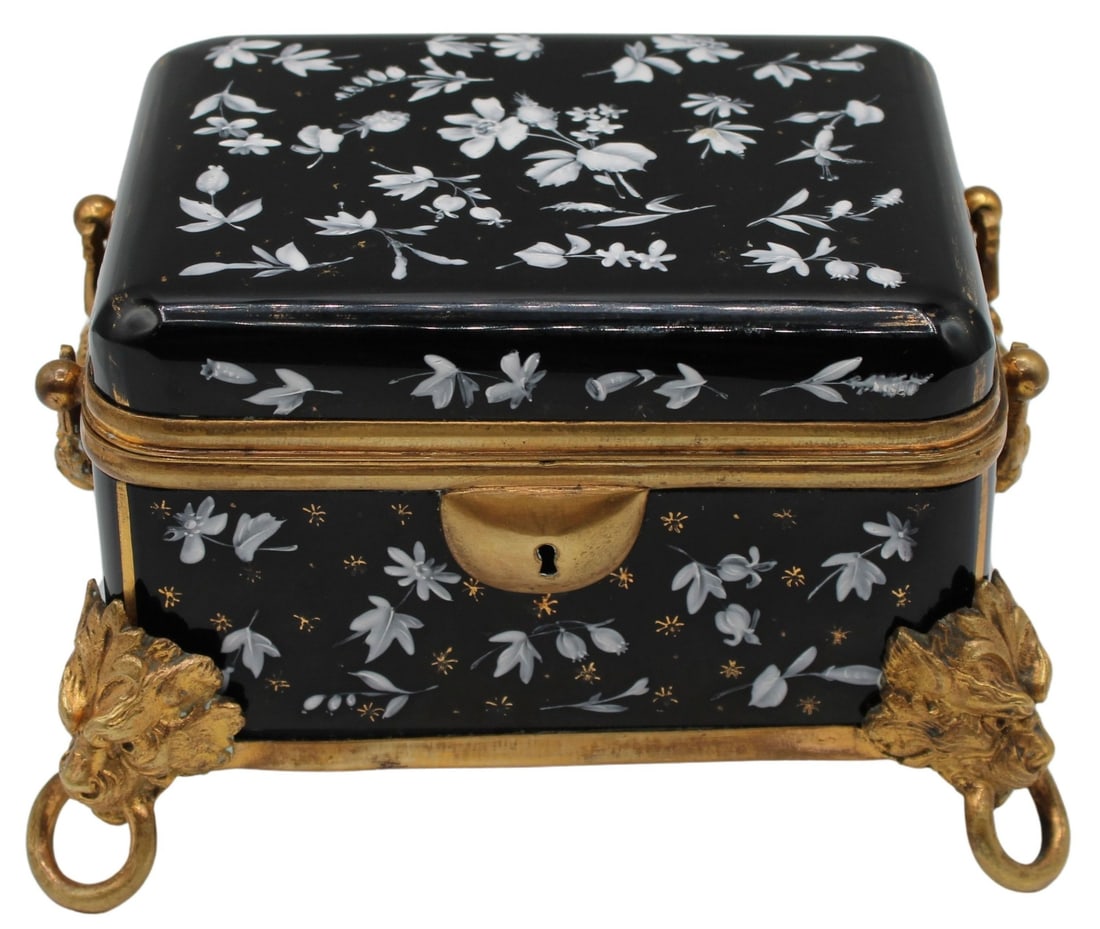 19th C French Black Opaline Glass Box with