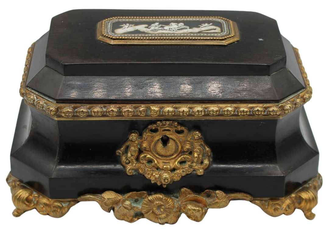 19th C French Black Lacquered Wood Box with (1 of 20)