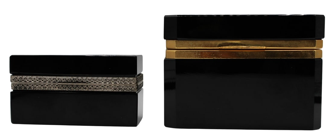 (2) Black Opaline Glass Boxes with Metal Mounts. (1 of 20)