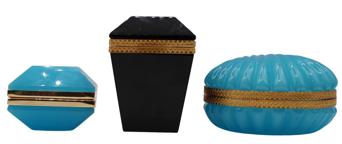 (3) Unusual Opaline Glass Boxes with Gilt Mounts. (1 of 20)