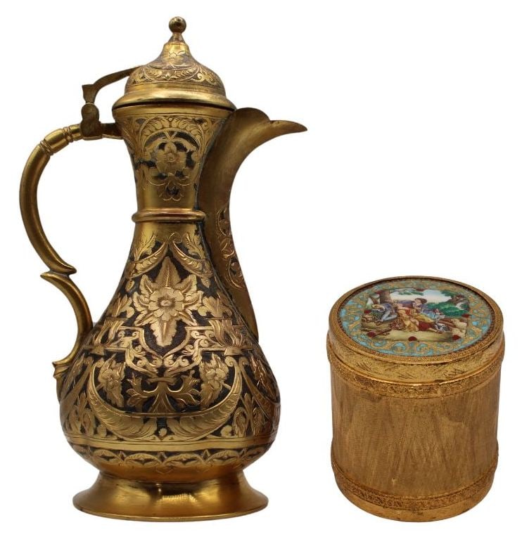 Gilt Metal Ewer and Cylindrical Form Hinged Box. (1 of 20)