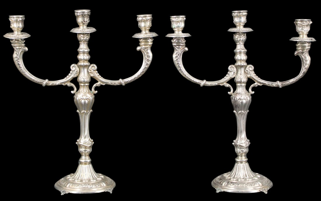 SILVER. Pair of Italian .800 Silver Candelabra. (1 of 20)