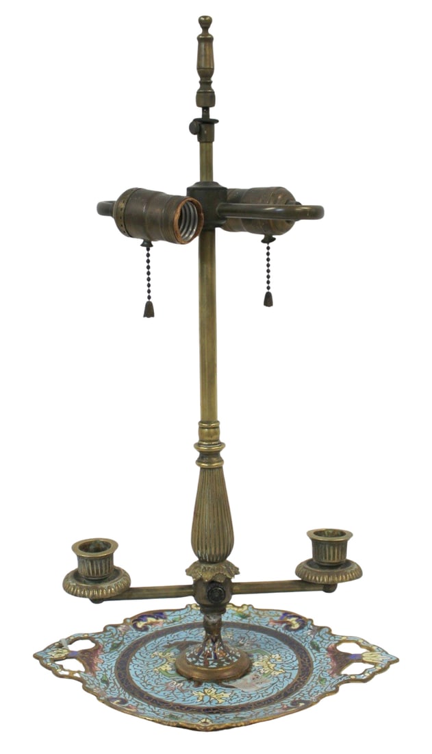 Antique Bronze Champleve Candle Holder Lamp. (1 of 6)