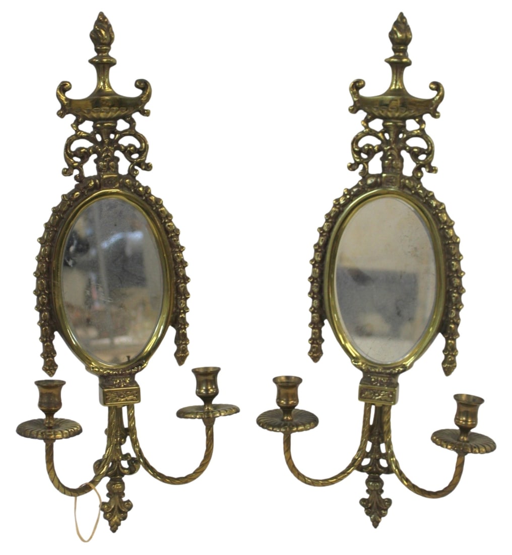 Antique Pair of Adams Style Brass Mirror Back (1 of 4)