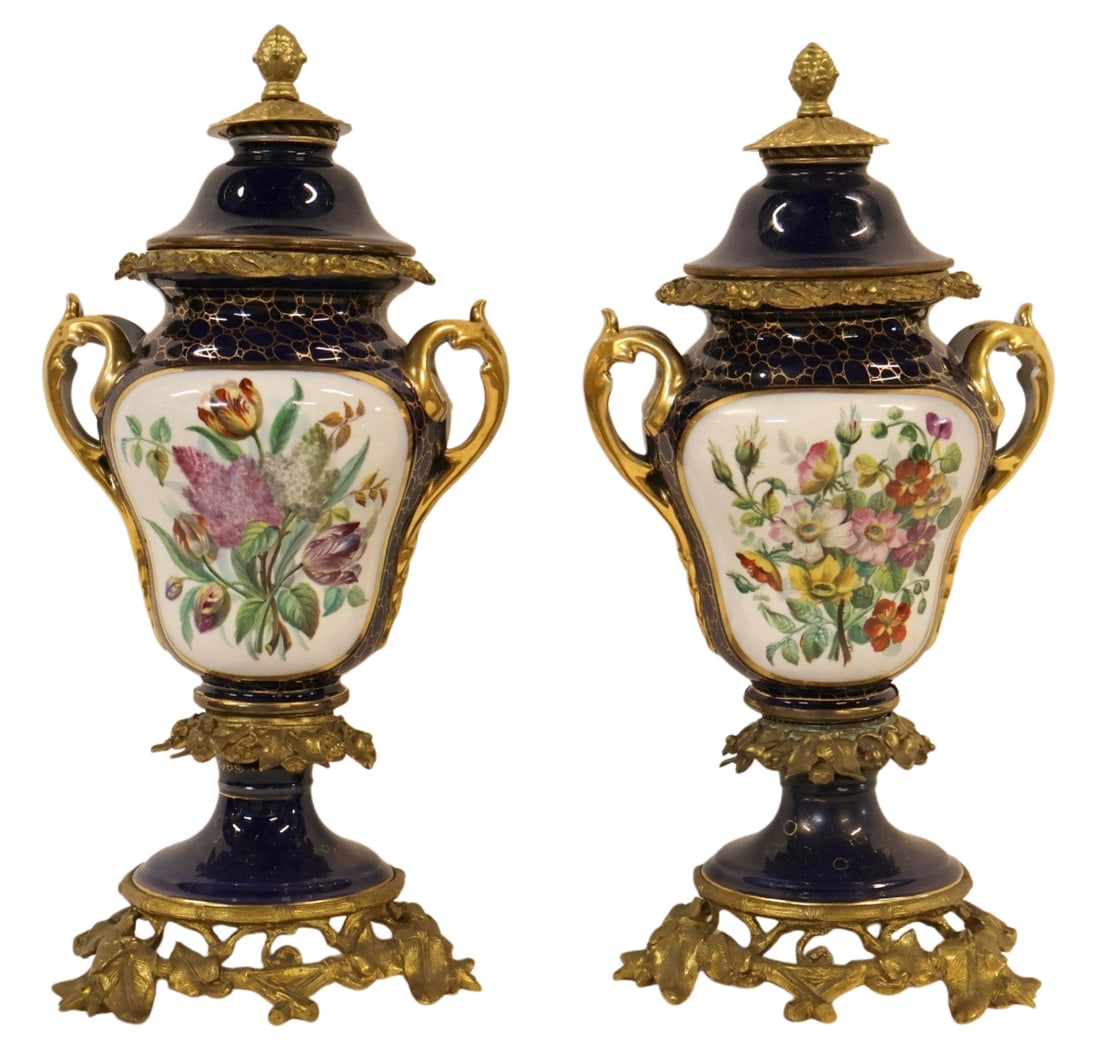 Pair of Bronze Mounted Cobalt & Paint Decorated (1 of 6)