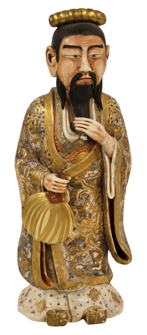 Japanese Standing Satsuma Robed Figure.: Signed to the underside. From the estate of a 50+ year antique dealer specializing in decorative arts with an emphasis on Opaline glass boxes. - Dimensions: 13" h.