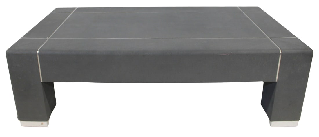 Midcentury Shagreen Coffee Table with Inlay.: Quality, good size, and attractive lines. Apparently unsigned. From the estate of a 50+ year antique dealer specializing in decorative arts with an emphasis on Opaline glass boxes. - Dimensions: 16" x