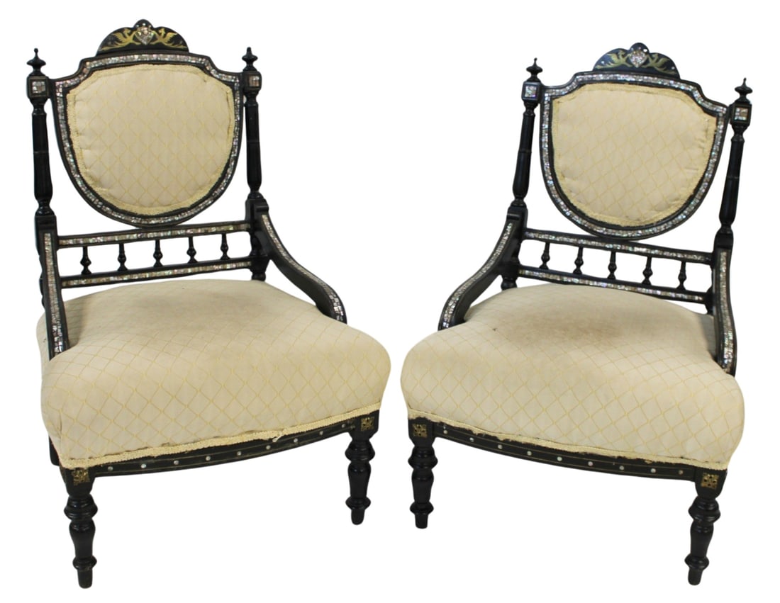 Antique Pair of Ebonized & Mother of Pearl Inlaid (1 of 6)