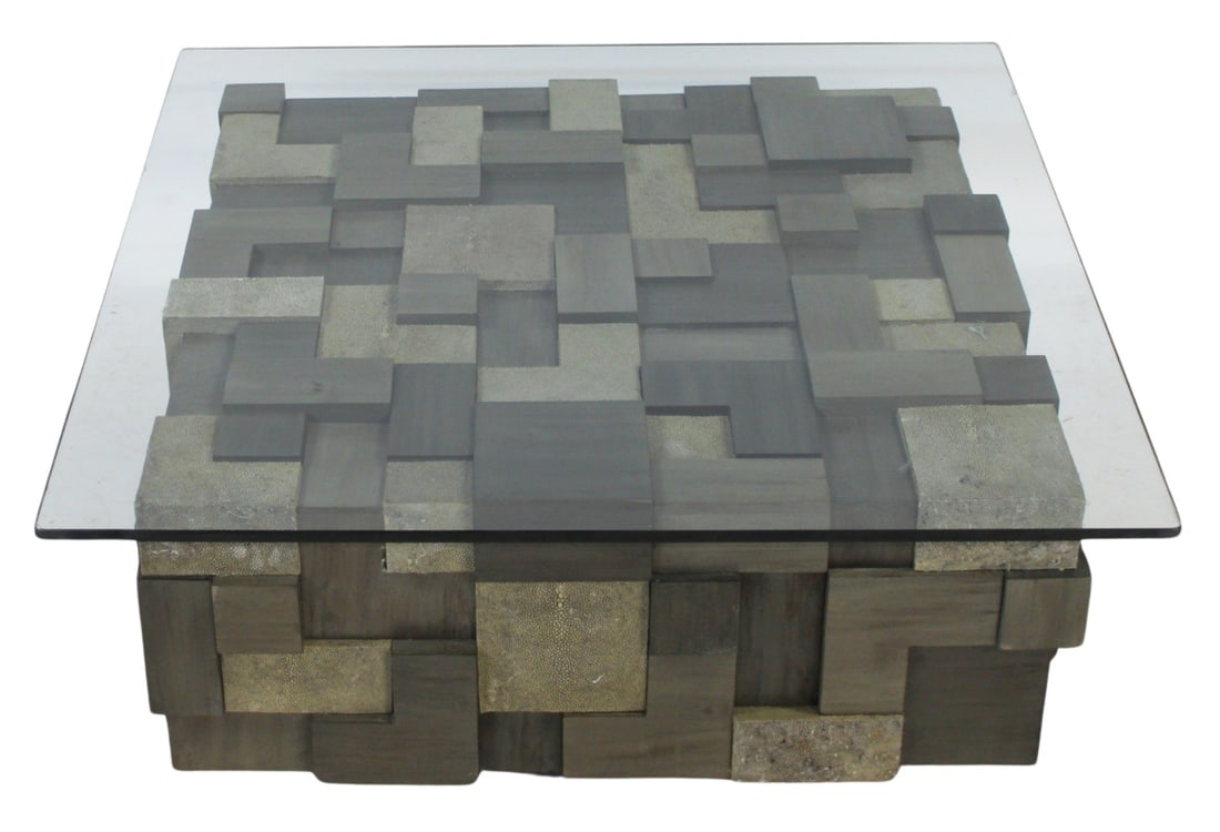 Midcentury Brutalist Style Shagreen Coffee Table.: From the estate of a 50+ year antique dealer specializing in decorative arts with an emphasis on Opaline glass boxes. - Dimensions: 14" x 36" x 36"