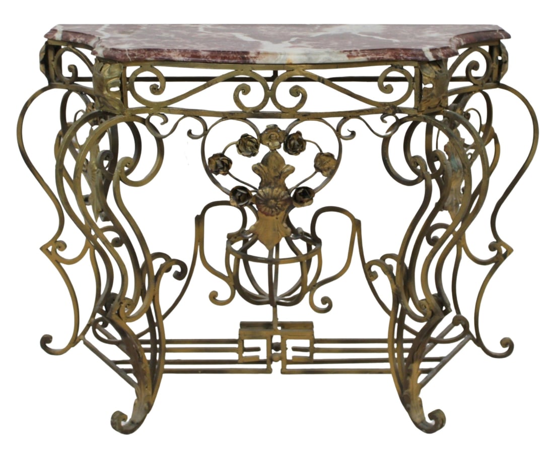Vintage Bronze and Marbletop Console. (1 of 6)