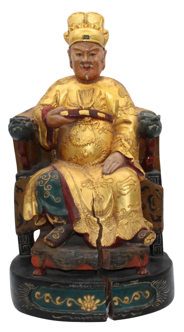 Chinese Paint Decorated Wood Carving of a Scholar (1 of 18)