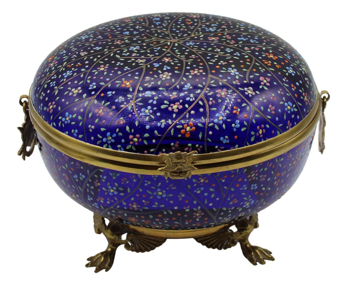 19th C Bohemian Moser Enameled Glass Box with (1 of 17)