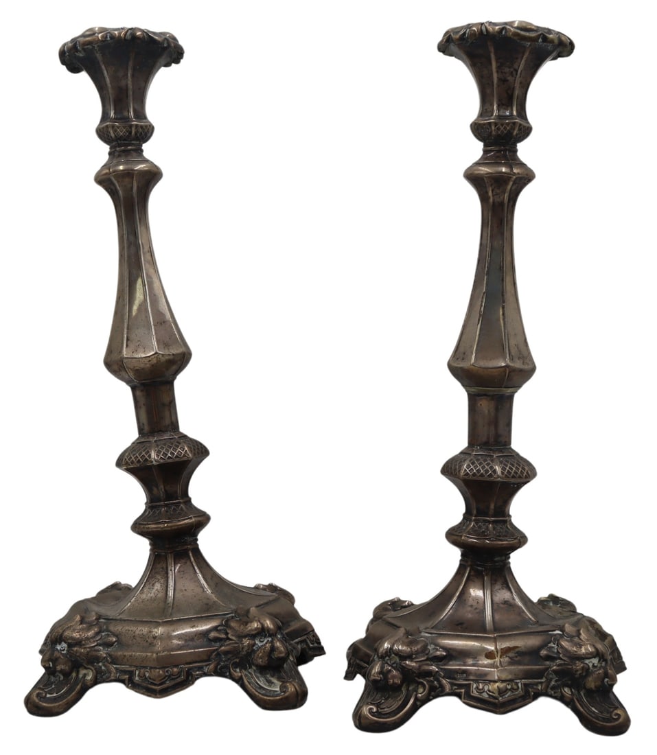 SILVER. Pair of .750 Silver Shabbat Candlesticks. (1 of 13)