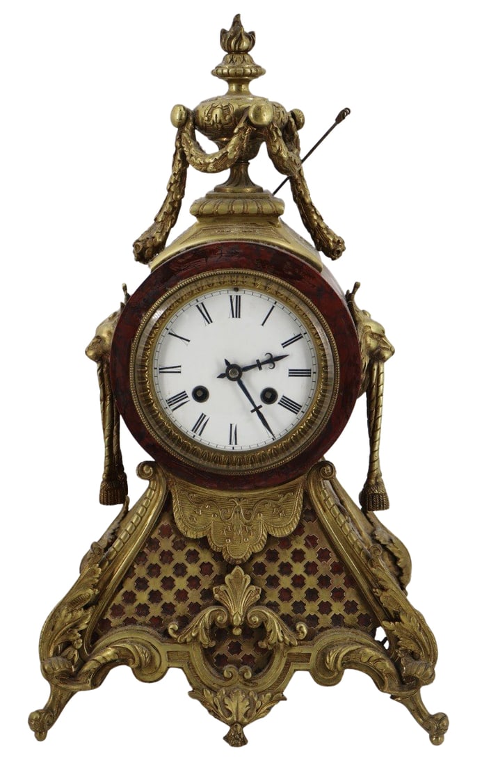 Fine Antique French Bronze Mounted Marble Clock.: From the estate of a 50+ year antique dealer specializing in decorative arts with an emphasis on Opaline glass boxes. - Dimensions: 17" h.