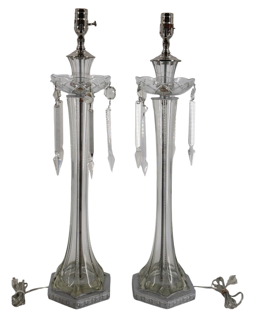 Tall Pair of Midcentury Glass Lamps. (1 of 9)