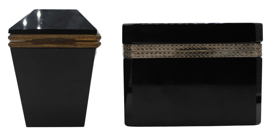 (2) French Black Opaline Glass Boxes with Metal (1 of 20)