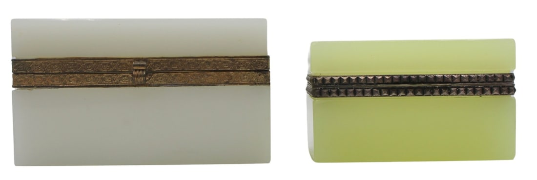 (2) Opaline Glass Boxes with Metal Mounts. (1 of 20)