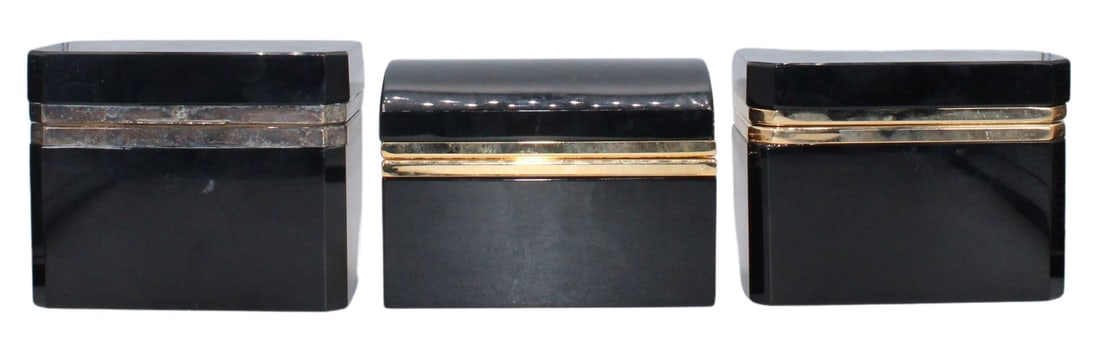 (3) Black Opaline Glass Boxes with Gilt Metal (1 of 20)