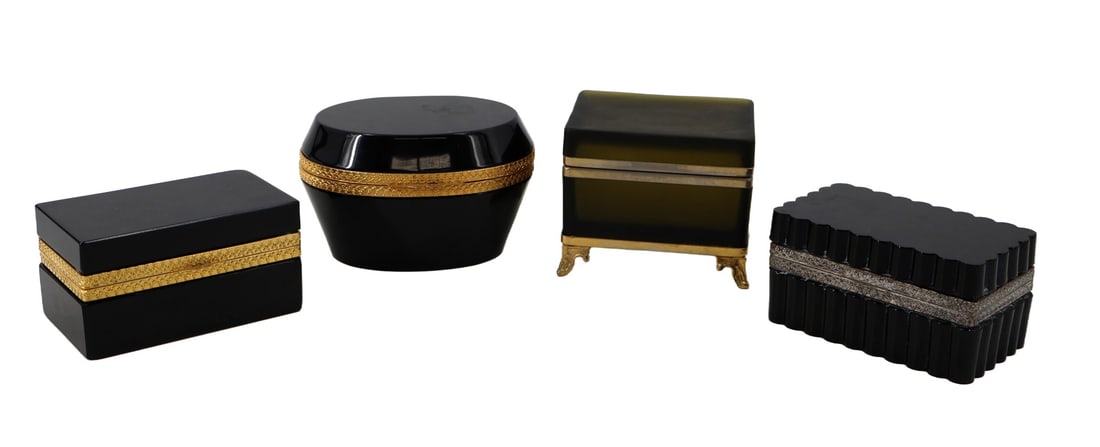 (3) Black Opaline Glass Boxes and (1) Translucent (1 of 13)