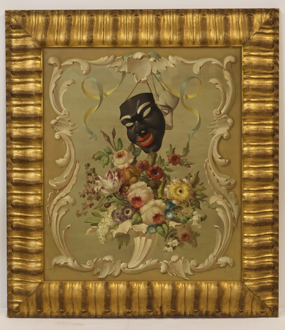 COSMO DeSALVO (USA, 1893-1991).: American school, oil on board, signed. From the estate of a 50+ year antique dealer specializing in decorative arts with an emphasis on Opaline glass boxes. - Dimensions: Oil 27.5" x 23"; Frame 36" x 