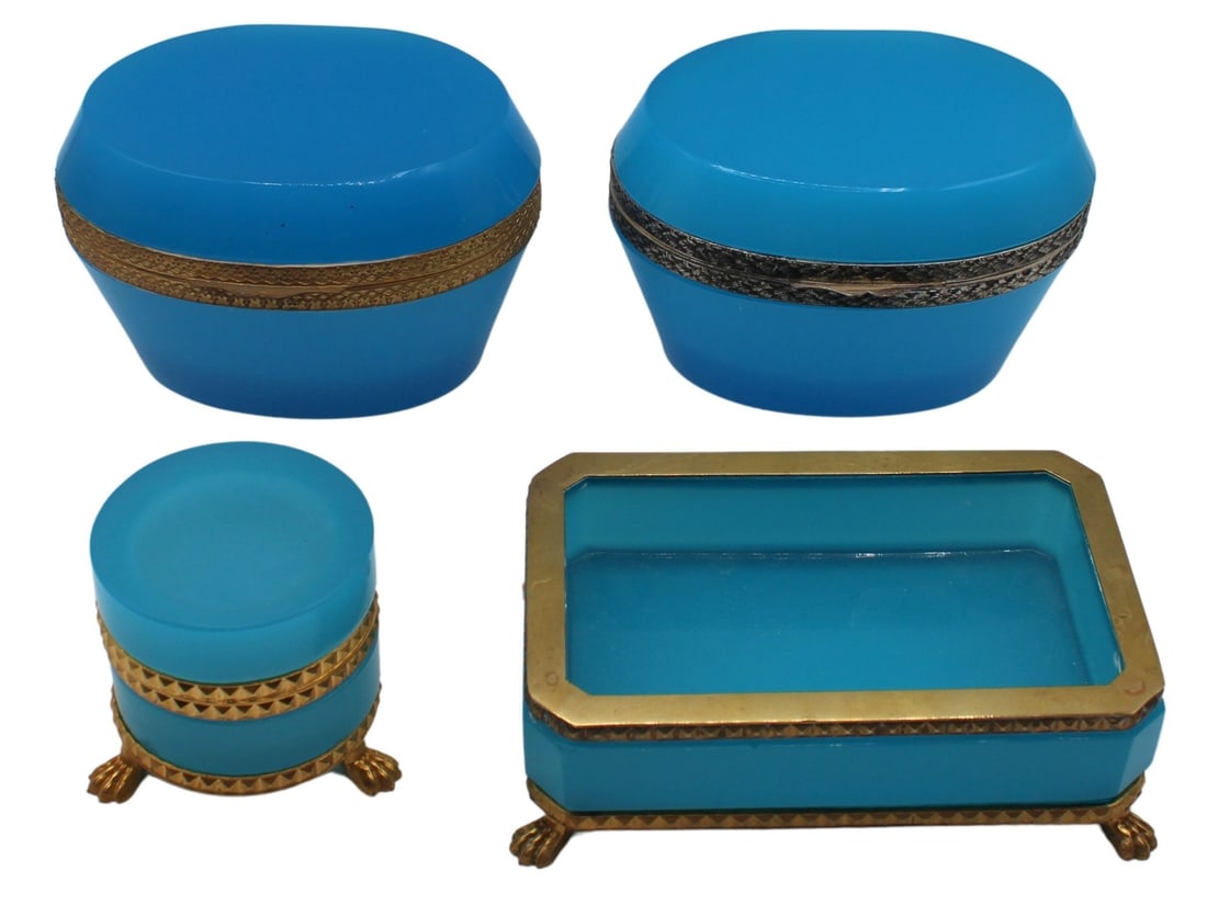 (4) Blue Opaline Boxes of Various Forms and Gilt (1 of 20)