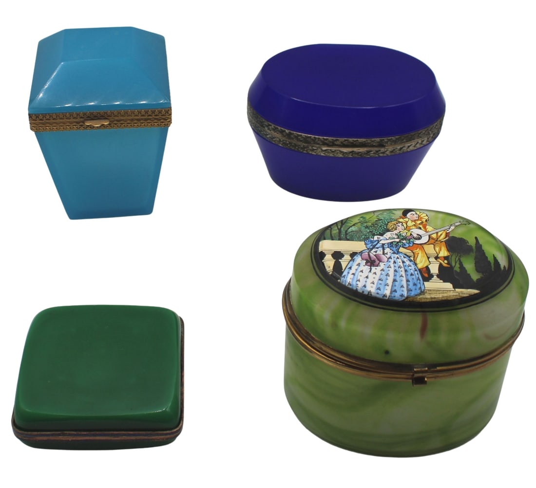 (4) Colored Glass Boxes in Green or Blue. (1 of 20)