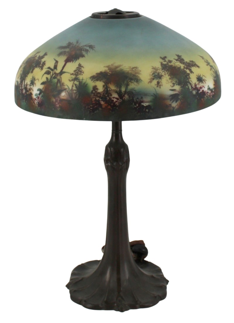 Antique Patinated Metal Lamp with Reverse Painted (1 of 9)