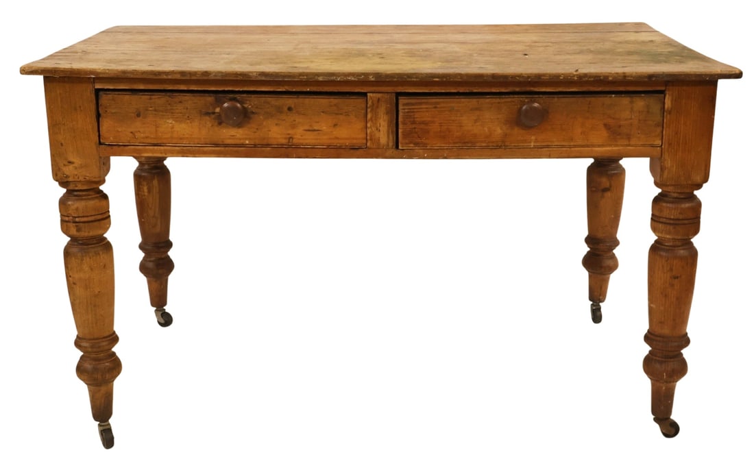 Antique Pine Country 2 Drawer Table. (1 of 7)