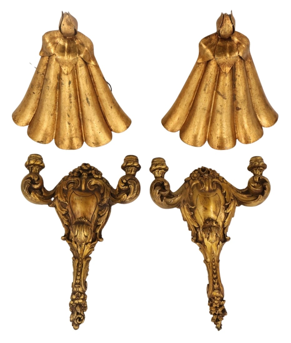 Pr of Gilt Metal Pocket Sconces Together with a Pr (1 of 8)