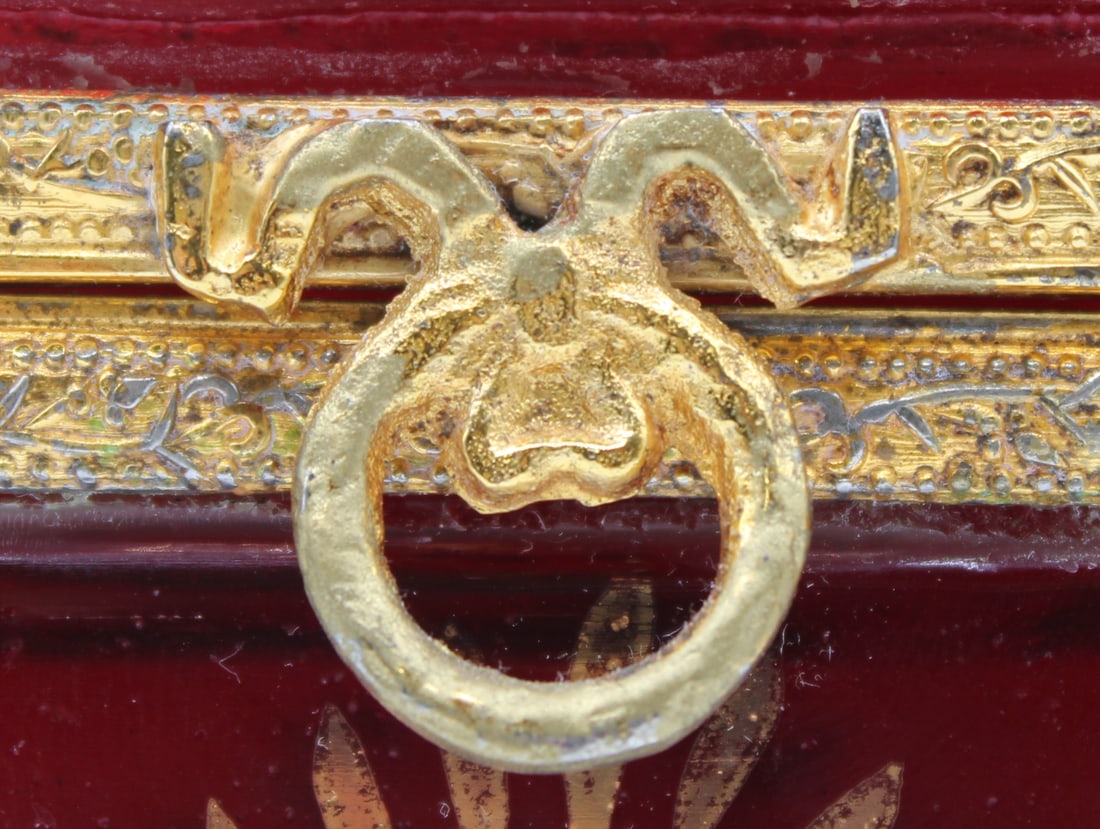 Enamel Decorated Ruby Red Glass Box. - 10