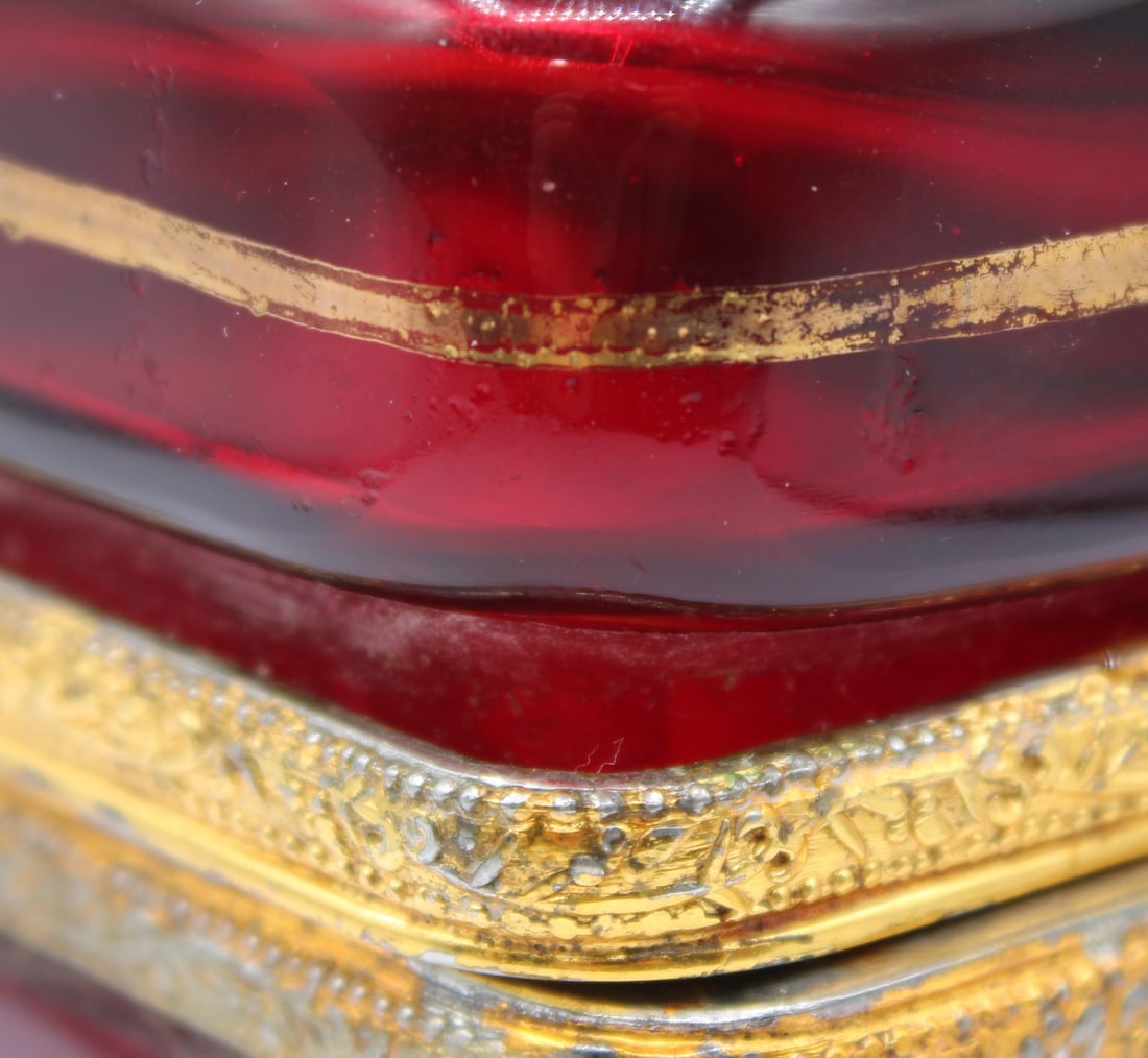 Enamel Decorated Ruby Red Glass Box. - 12