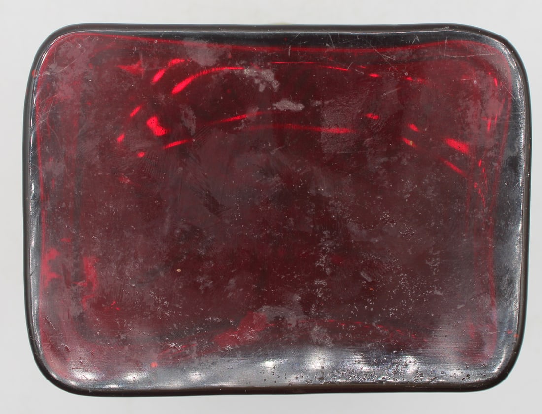 Enamel Decorated Ruby Red Glass Box. - 15