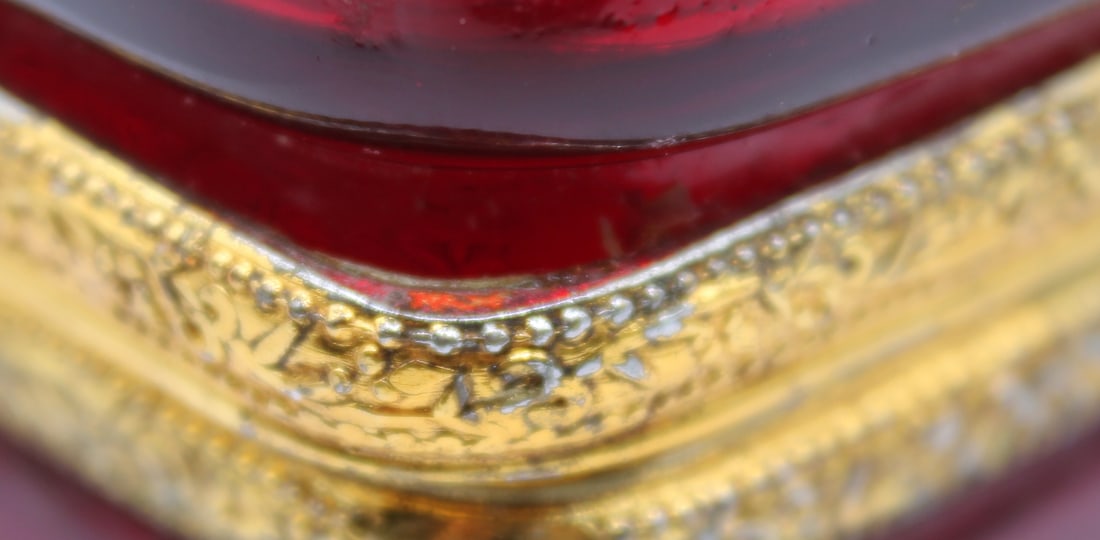 Enamel Decorated Ruby Red Glass Box. - 17