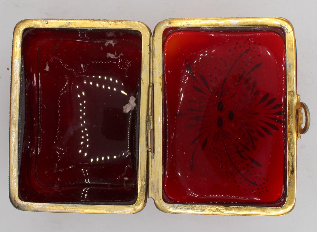 Enamel Decorated Ruby Red Glass Box. - 5