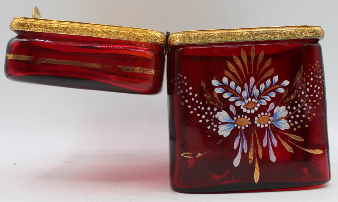 Enamel Decorated Ruby Red Glass Box. - 6