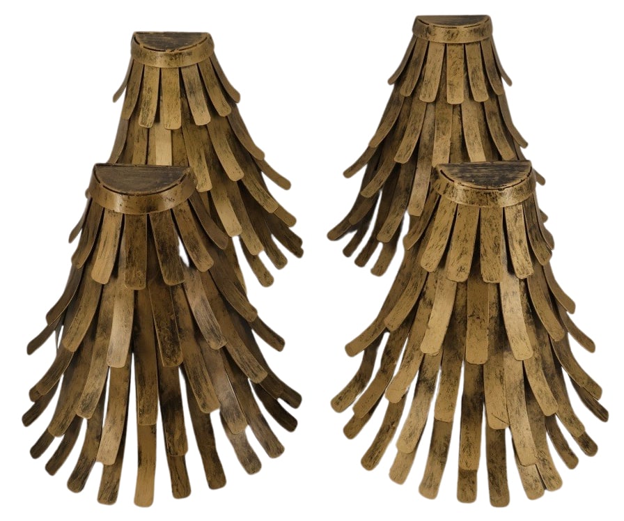 4 Vintage Gilt Metal Sheaf Form Sconces.: Quality and good weight with nice patina. From the estate of a 50+ year antique dealer specializing in decorative arts with an emphasis on Opaline glass boxes. - Dimensions: 12" x 12" x 6"