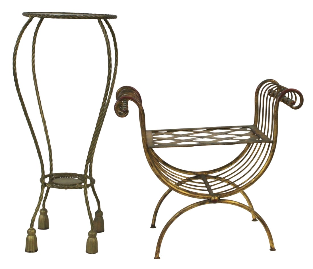 Midcentury Gilt Metal Plant Stand & Bench. (1 of 5)