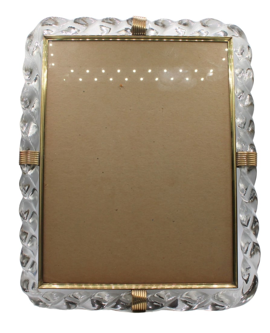 Possibly Barovier & Toso Murano and Brass: Frame. Possiby Barovier & Toso Torchon style twisted Murano glass and brass easel back frame. From the estate of a 50+ year antique dealer specializing in decorative arts with an emphasis on opali