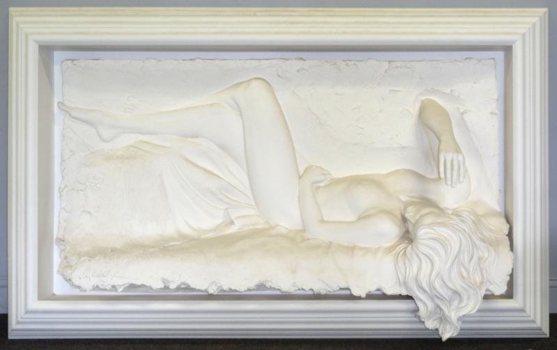 MACK, Bill. "Rhapsody" Bonded Sand Relief: Sculpture. Signed lower left and numbered A.P. 2/25. From a New Rochelle, NY home. Dimensions: artwork only - 30" high x 55" wide x 12" deep. Condition: Good, some surface dust.