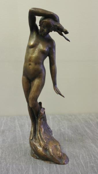 Art Nouveau Style Bronze Water Nymph.: Not artist signed, however inscribed J.N.O. Williams, Inc Bronze Foundry N.Y. Also stamped inside bottom "No 1," and 1450? Note: inset lead weight. From a Westchester, NY location. Dimensions: 13.5" h