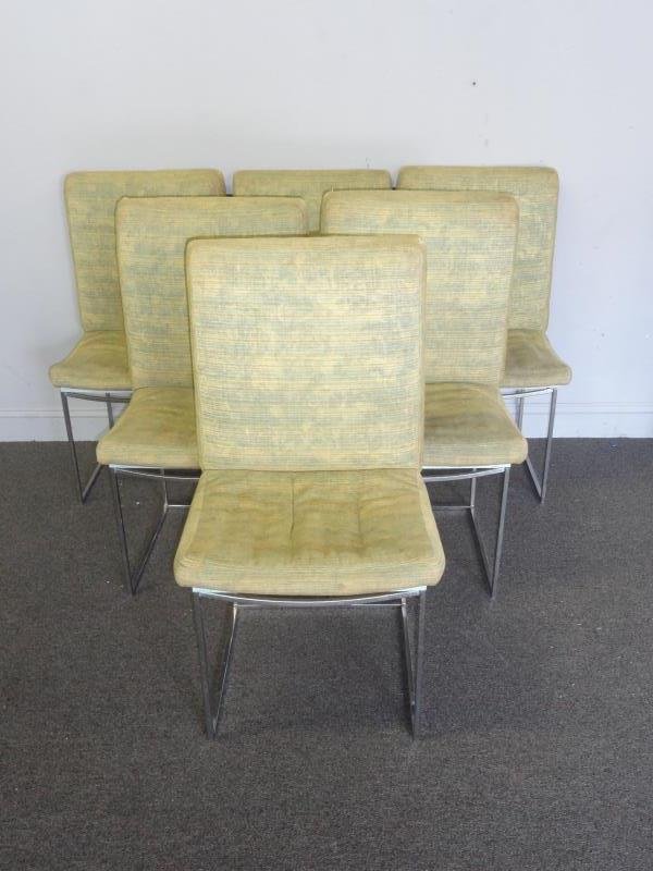 Set of 6 Milo Baughman Chrome Midcentury Chairs.: A nice chrome and upholstered set. From a Yonkers, NY estate. Dimensions: 20" w x 22" d x 38" h. Condition: Good condition, upholstery in need of cleaning.