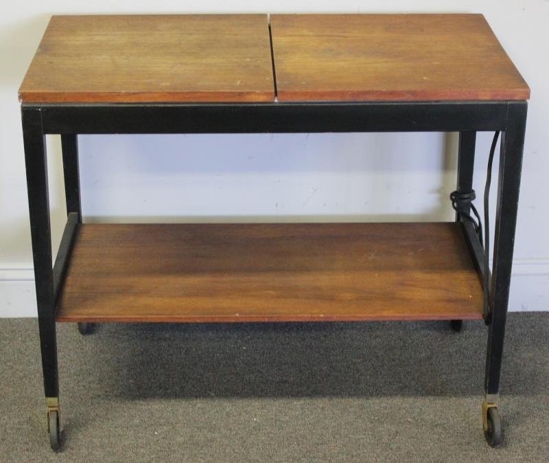 George Nelson Midcentury Teak Tea Cart.: From a Bronx, NY home. Dimensions: 34" wide x 18" deep x 28" high. Condition: Good.