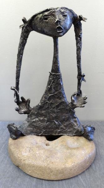 BOTELLO, Angel. "Francoise with Braids" Bronze: with Silver Patina. Signed and numbered 4/6 on back. With original lava rock base. Angel Botello, Puerto Rican, 1913 - 1986. From a White Plains, NY collector. Purchased by the consignor directly from