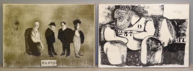 CUEVAS, Jose L. Two Lithographs. "Wanted" & "Man: in Jail." "Wanted" - signed in red pencil and numbered 4/10 lower center, signed and dated May 10 - 68 in plate lower left. "Man in Jail" - pencil signed and dated 68 lower right and numbered 4/100 lo