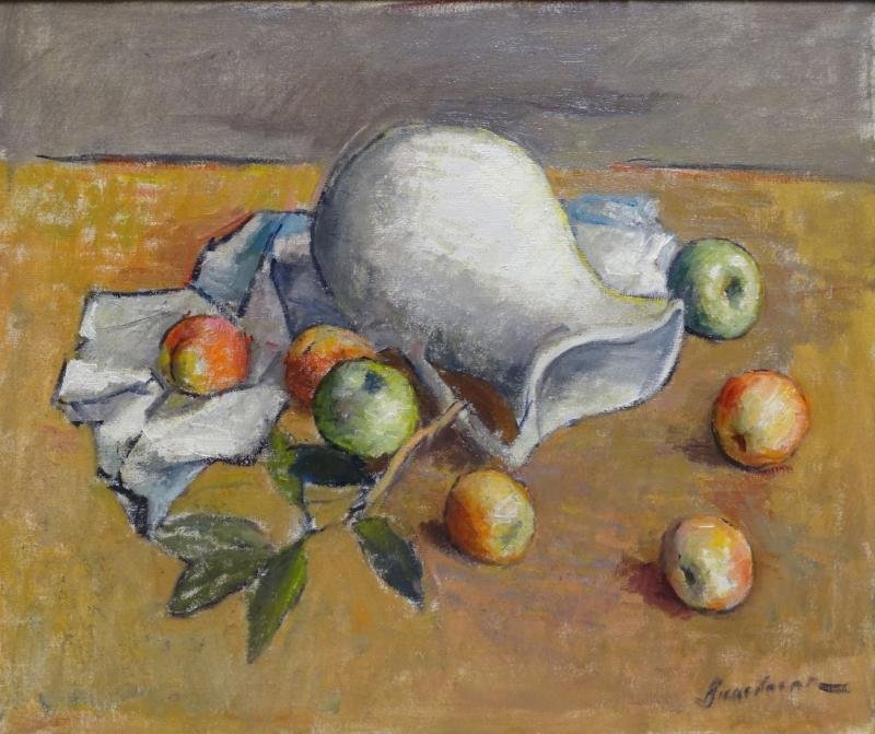 BRACKMAN, Robert. Oil on Canvas Still Life.: Signed lower right, signed and inscribed verso. Robert Brackman, American, 1898 - 1980. From a Springfield, NJ location. Dimensions: 20" high x 24" wide. Condition: Good.